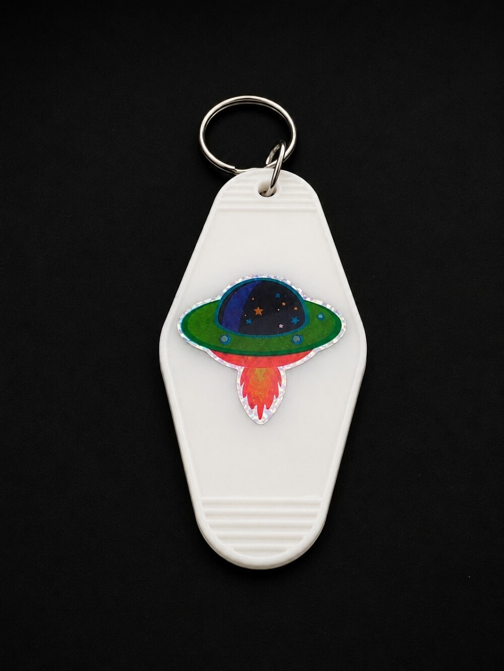 Handmade Retro UFO Rocket Ship Motel Keychain Space Resin Charm